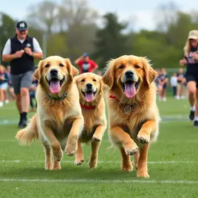 Encontro de Golden Retrievers em clima do maior torneio de futebol do mundo